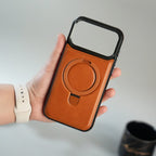 iPhone 17 Pro Max Premium PU Leather Case with Metal Kickstand | Metal Camera Bump | Luxury Shockproof Back Cover
