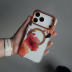 iPhone 17 Pro Max FloraCrystal Clear Floral Design Case with Color Metal Camera Stand Frame