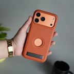 iPhone 17 Pro Max Full PU Leather Inbuilt Metal Stand Case Cover
