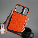 iPhone 17 Pro Max GeoMaze Pattern Leather Case | Premium Luxury Back Cover with Metal Camera Frame