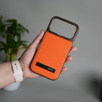 iPhone 17 Pro Max Leather Mate Chrome Plated Kick Stand Case Cover