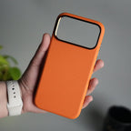 iPhone 17 Pro Max PU Leather Case with Metal Camera Frame & Built-in MagSafe Back Cover