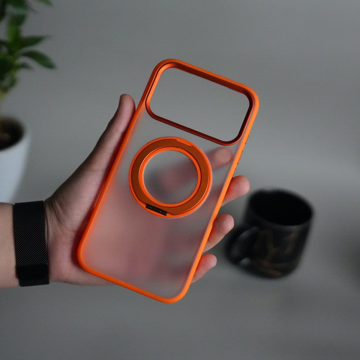 iPhone 17 Pro Max Transparent Magnetic Ring Case | Frosted Shockproof Kickstand Cover