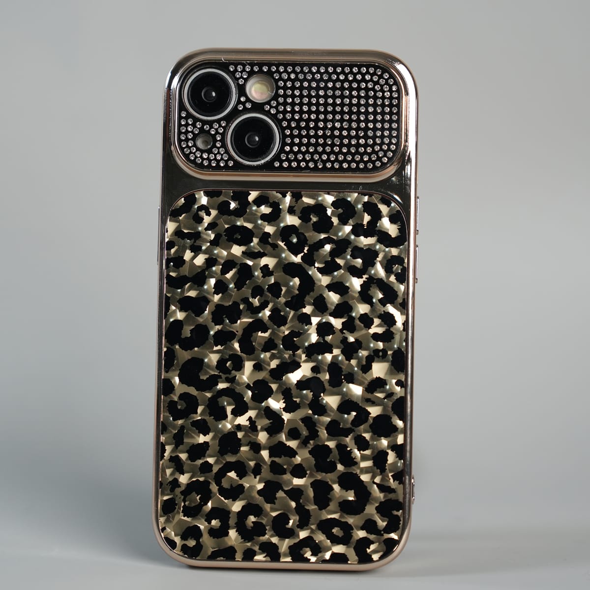 iPhone Series Luxury Leopard Crystal Case with Rhinestone Camera Frame & Glossy Finish