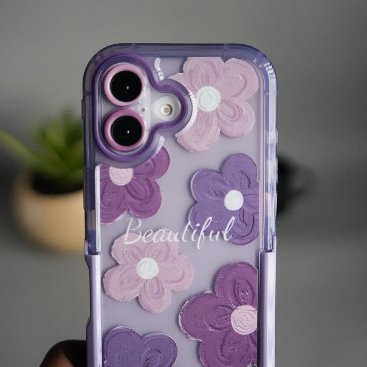 iPhone Series Beautiful Purple Glossy Floral With Kickstand Case Cover