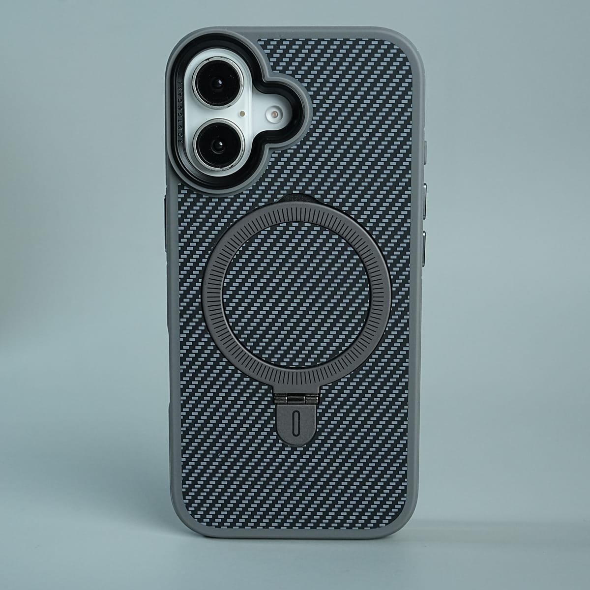 iPhone Series Premium Carbon-Texture Ring Stand Flip Case | Metal Kickstand | Slim & Protective Cover