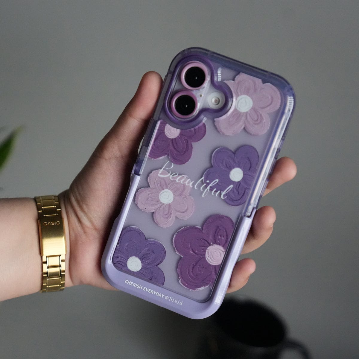 iPhone Series Beautiful Purple Glossy Floral With Kickstand Case Cover