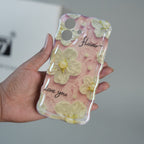 iPhone Series Cute Floral Wavy Glossy Case with Beaded Bow Charm