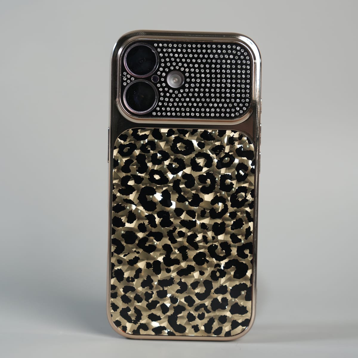 iPhone Series Luxury Leopard Crystal Case with Rhinestone Camera Frame & Glossy Finish