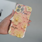 iPhone Series Cute Floral Wavy Glossy Case with Beaded Bow Charm