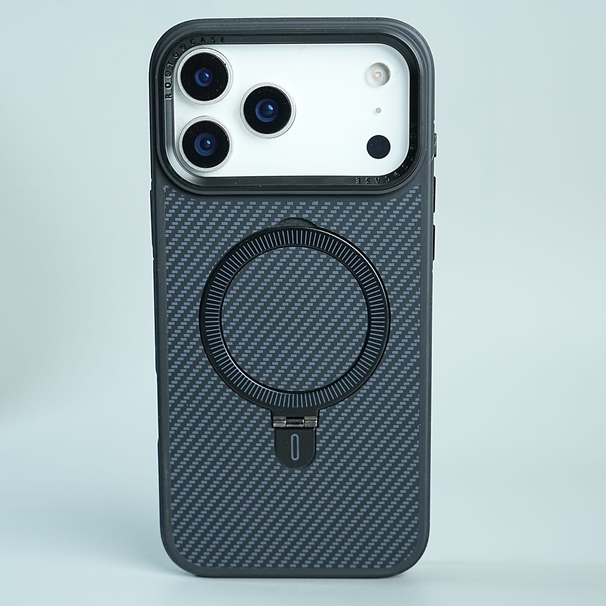 iPhone Series Premium Carbon-Texture Ring Stand Flip Case | Metal Kickstand | Slim & Protective Cover