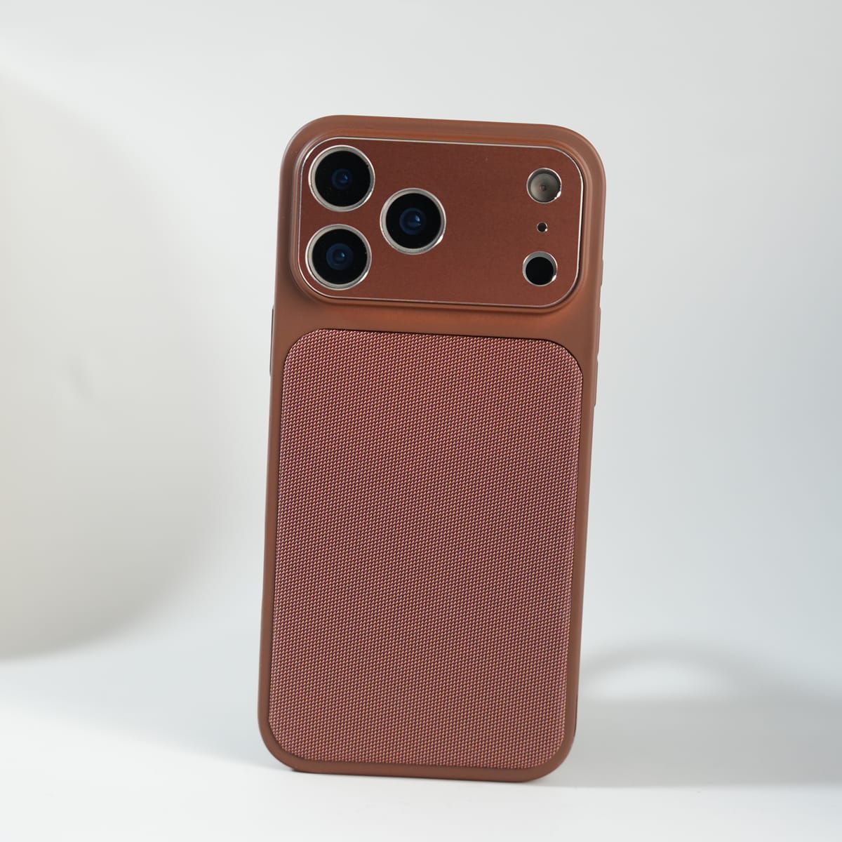 iPhone Series PU Leather Texture Case | Silicone Frame & Metal Camera Guard