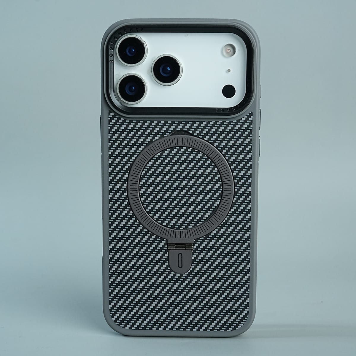 iPhone Series Premium Carbon-Texture Ring Stand Flip Case | Metal Kickstand | Slim & Protective Cover