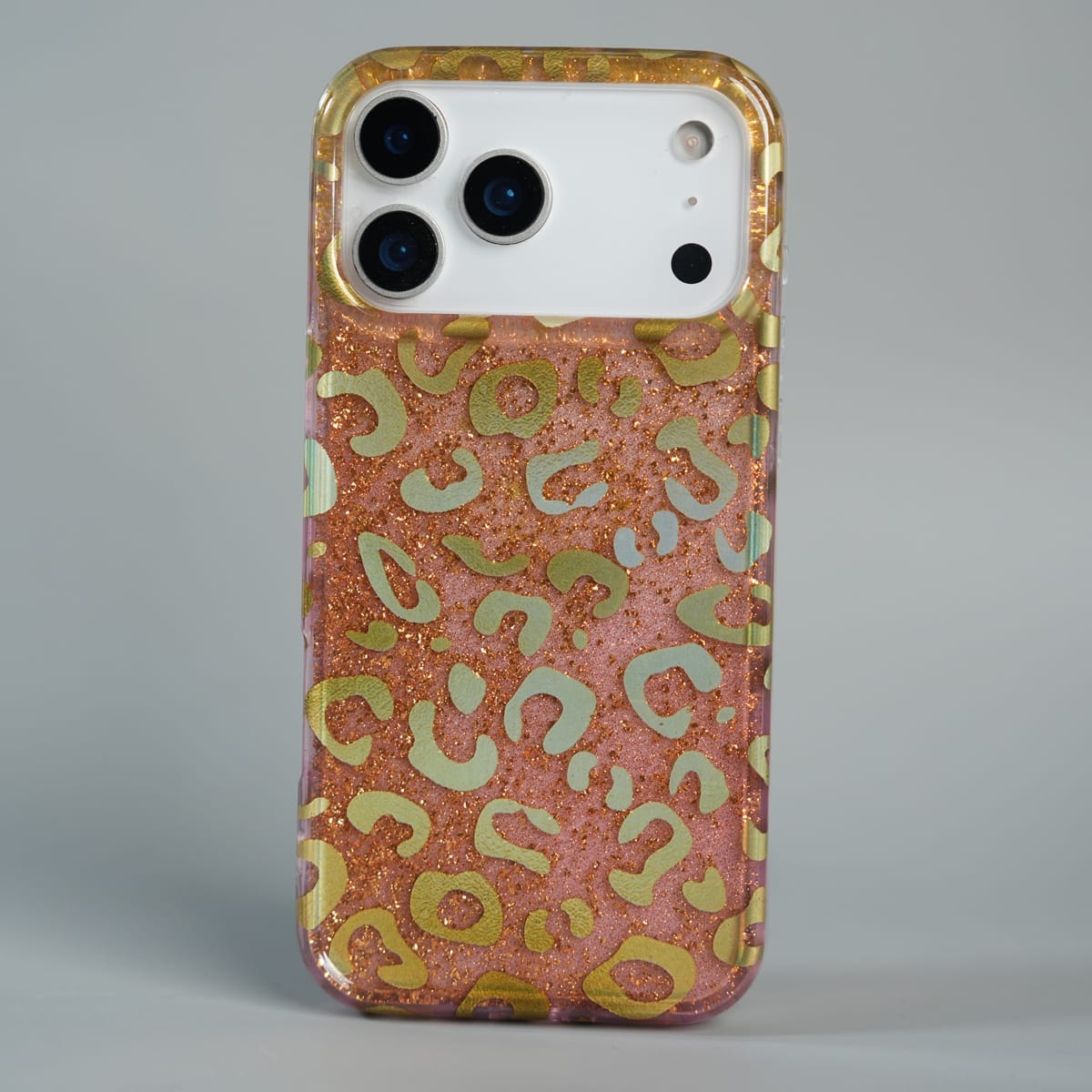 iPhone Series Luxury Gold Leopard Print Glitter Case with Glossy Finish