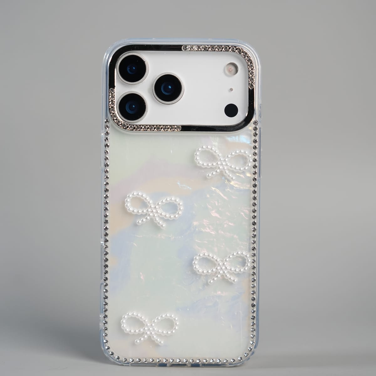 iPhone Series Premium Pearl Bow Crystal Border Shimmer Case