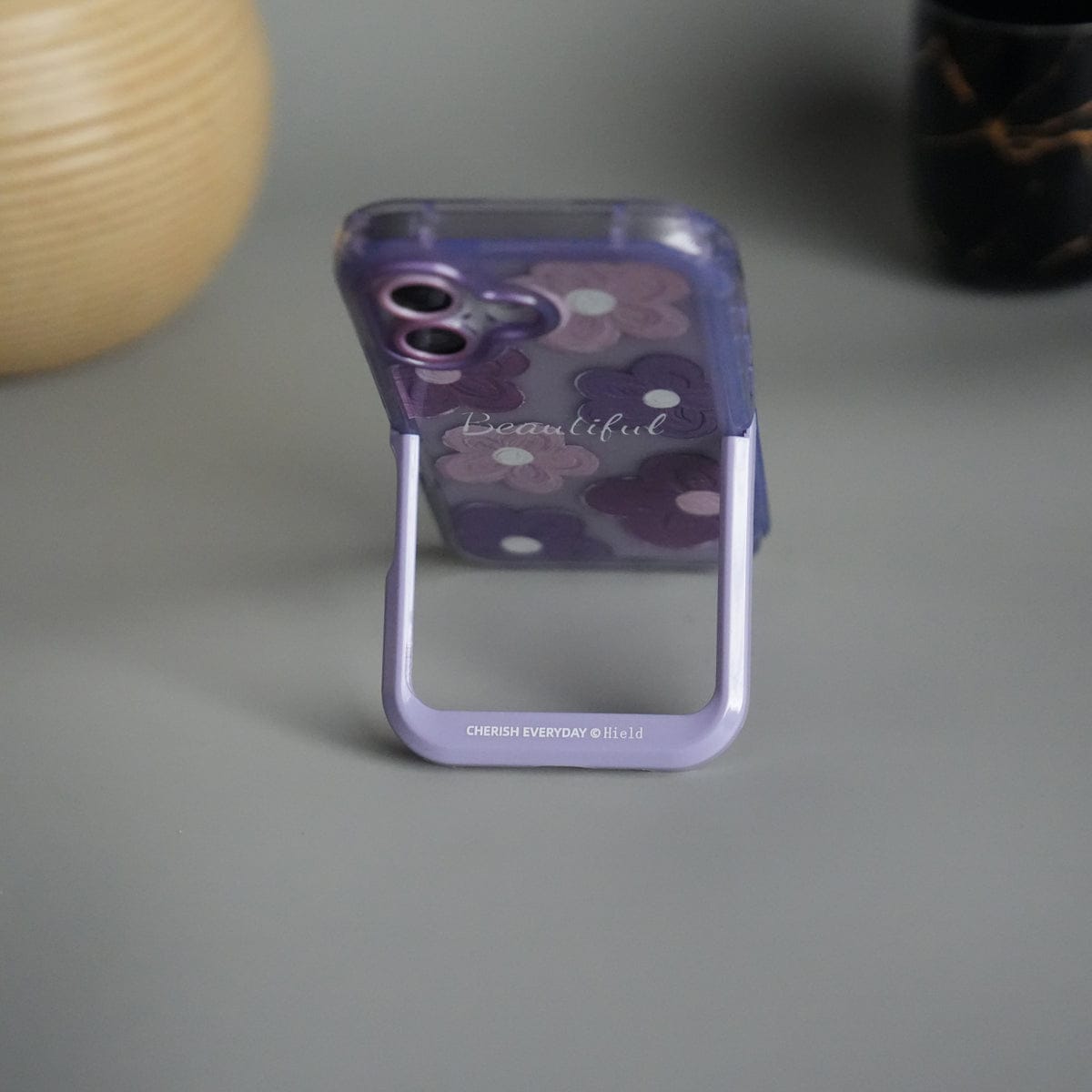 iPhone Series Beautiful Purple Glossy Floral With Kickstand Case Cover