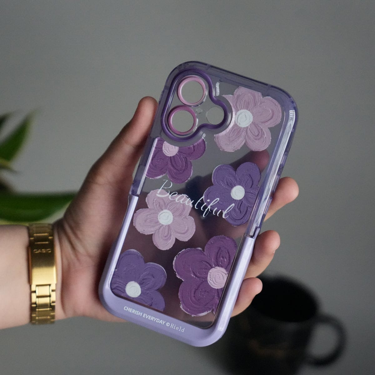 iPhone Series Beautiful Purple Glossy Floral With Kickstand Case Cover
