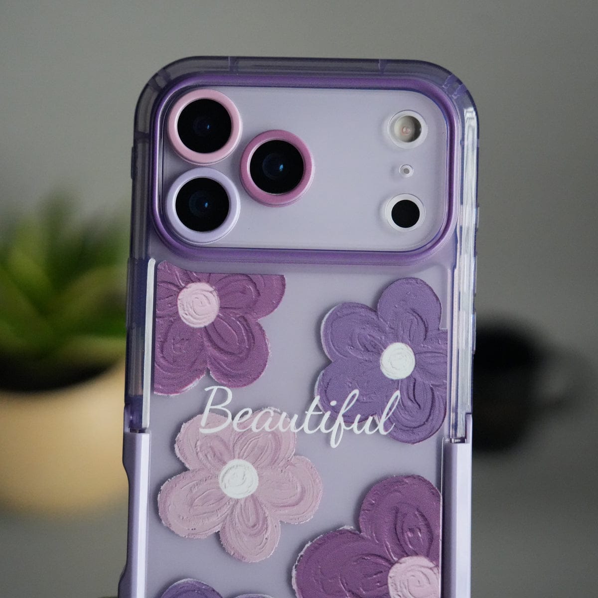 iPhone Series Beautiful Purple Glossy Floral With Kickstand Case Cover
