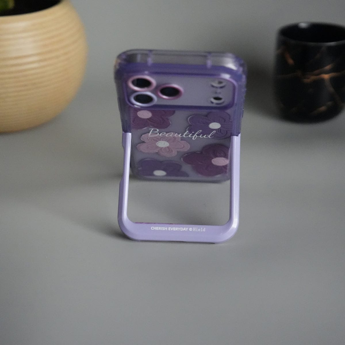 iPhone Series Beautiful Purple Glossy Floral With Kickstand Case Cover