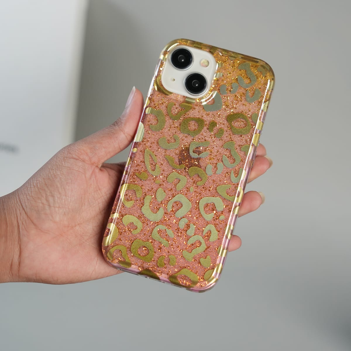 iPhone Series Luxury Gold Leopard Print Glitter Case with Glossy Finish