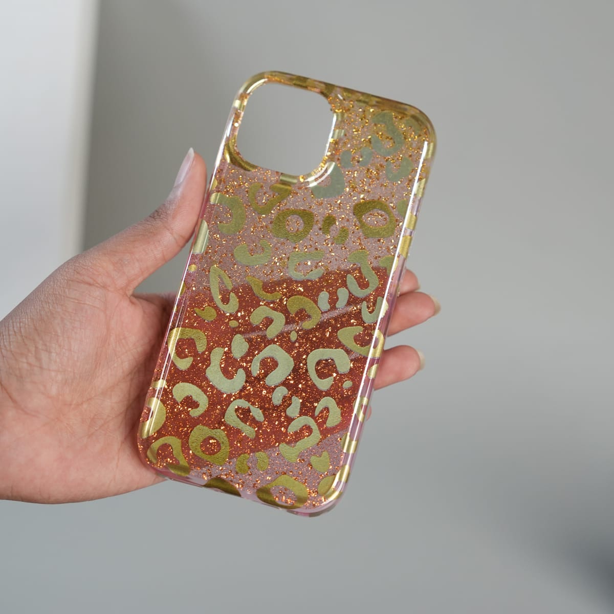 iPhone Series Luxury Gold Leopard Print Glitter Case with Glossy Finish