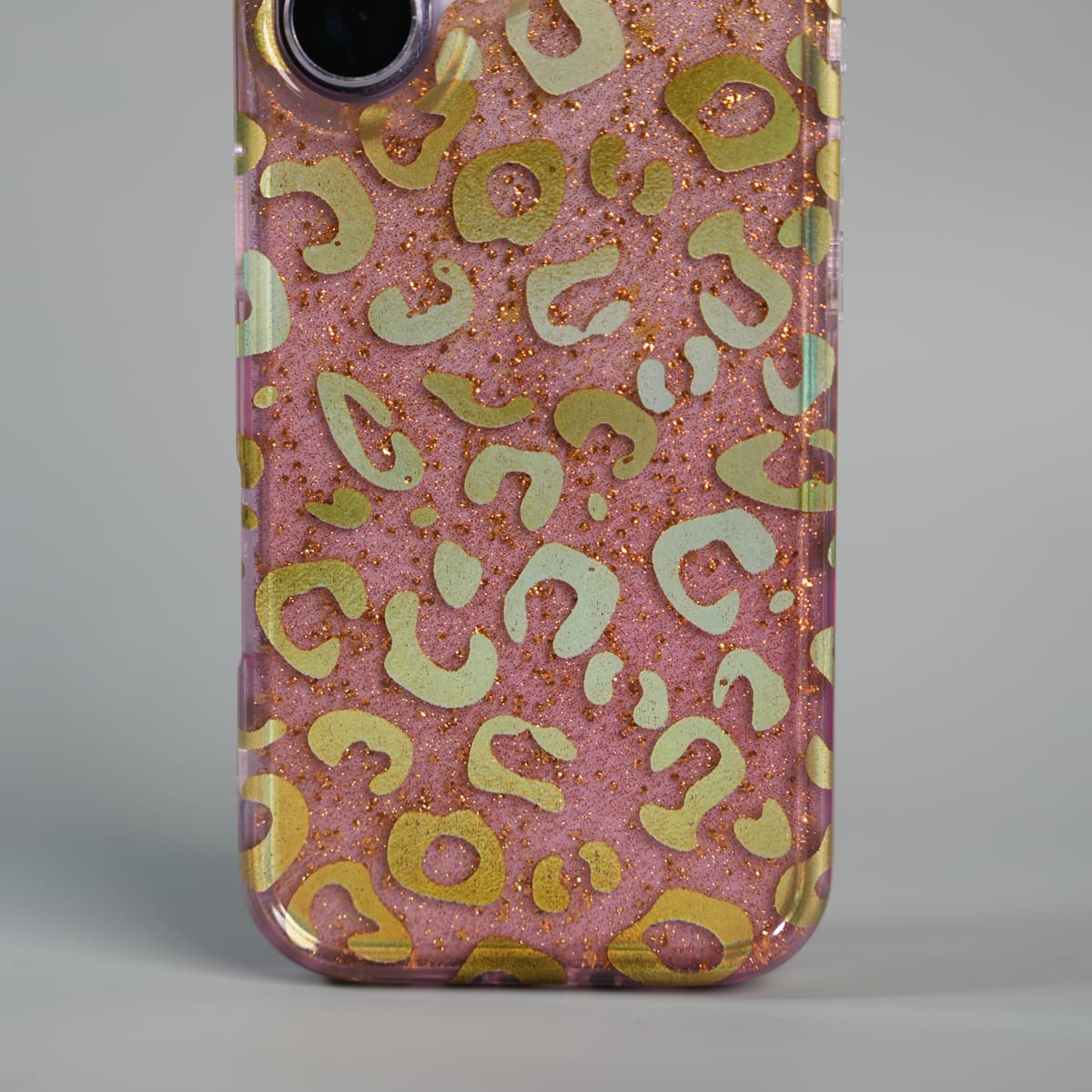 iPhone Series Luxury Gold Leopard Print Glitter Case with Glossy Finish