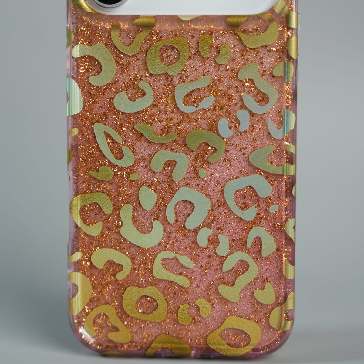 iPhone Series Luxury Gold Leopard Print Glitter Case with Glossy Finish