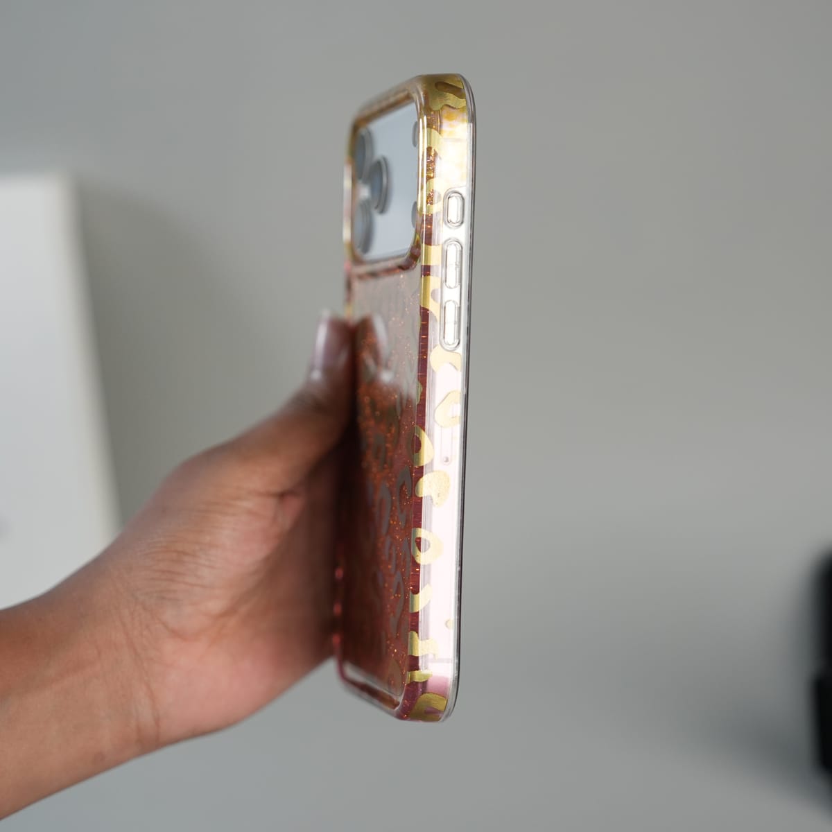 iPhone Series Luxury Gold Leopard Print Glitter Case with Glossy Finish