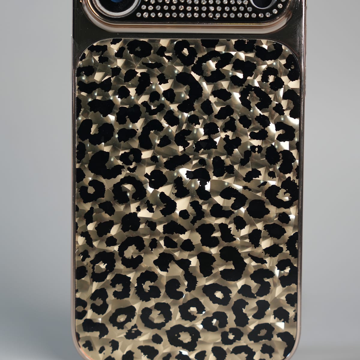 iPhone Series Luxury Leopard Crystal Case with Rhinestone Camera Frame & Glossy Finish