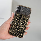iPhone Series Luxury Leopard Crystal Case with Rhinestone Camera Frame & Glossy Finish