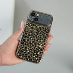 iPhone Series Luxury Leopard Crystal Case with Rhinestone Camera Frame & Glossy Finish