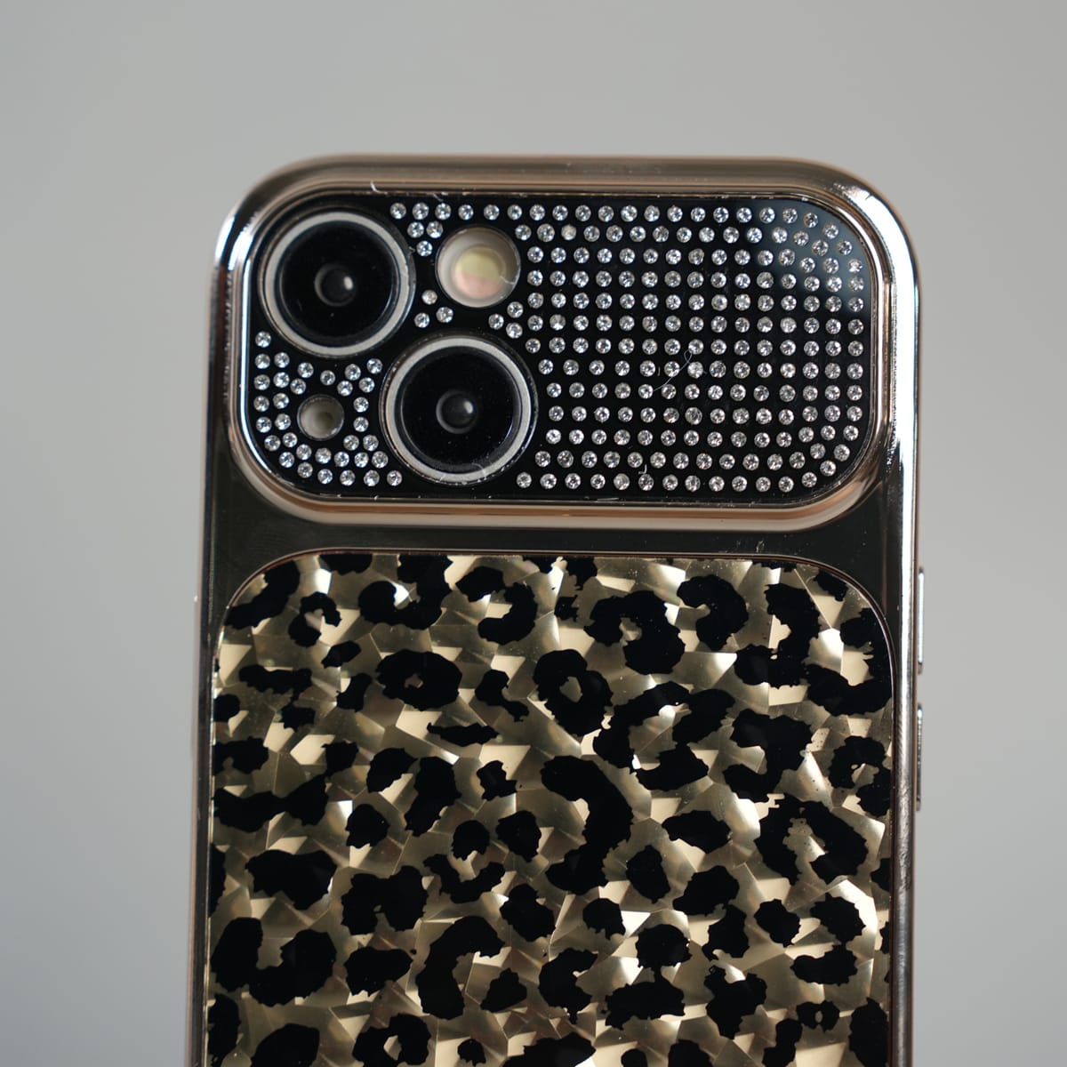 iPhone Series Luxury Leopard Crystal Case with Rhinestone Camera Frame & Glossy Finish