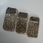 iPhone Series Luxury Leopard Crystal Case with Rhinestone Camera Frame & Glossy Finish