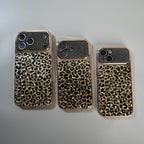 iPhone Series Luxury Leopard Crystal Case with Rhinestone Camera Frame & Glossy Finish