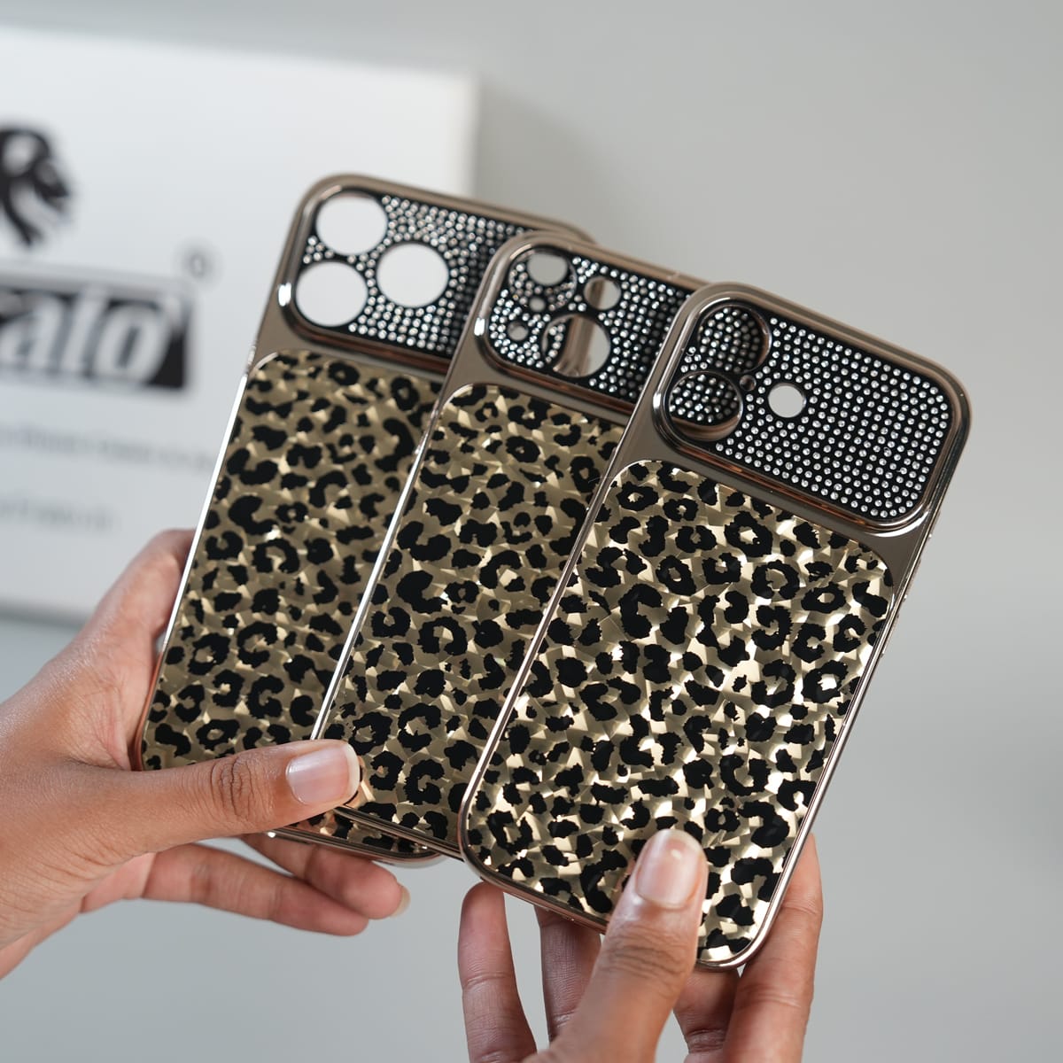 iPhone Series Luxury Leopard Crystal Case with Rhinestone Camera Frame & Glossy Finish