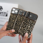 iPhone Series Luxury Leopard Crystal Case with Rhinestone Camera Frame & Glossy Finish