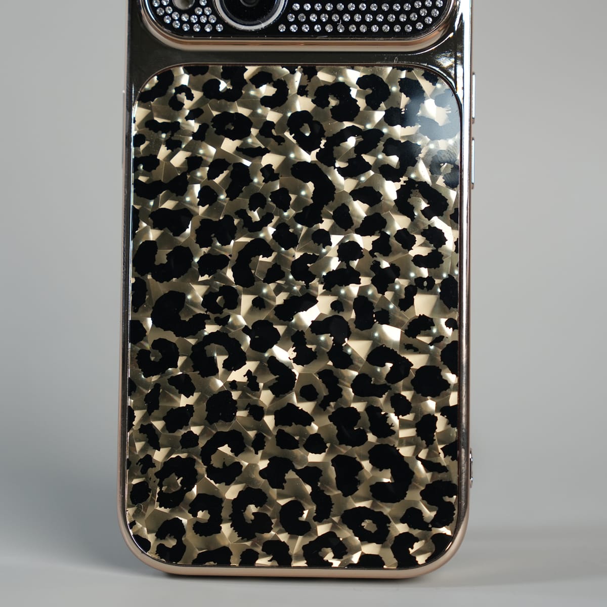 iPhone Series Luxury Leopard Crystal Case with Rhinestone Camera Frame & Glossy Finish
