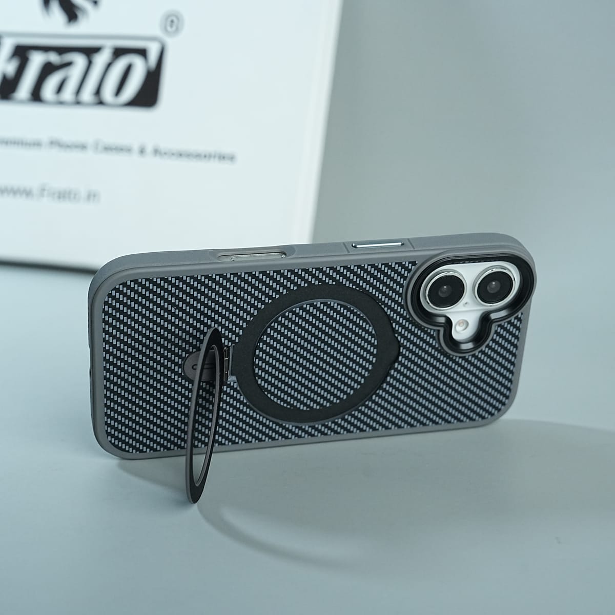 iPhone Series Premium Carbon-Texture Ring Stand Flip Case | Metal Kickstand | Slim & Protective Cover