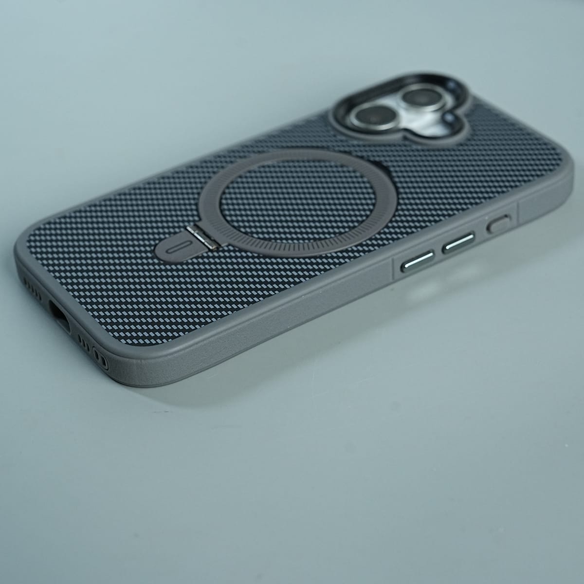 iPhone Series Premium Carbon-Texture Ring Stand Flip Case | Metal Kickstand | Slim & Protective Cover