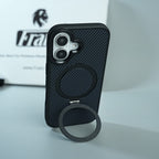 iPhone Series Premium Carbon-Texture Ring Stand Flip Case | Metal Kickstand | Slim & Protective Cover