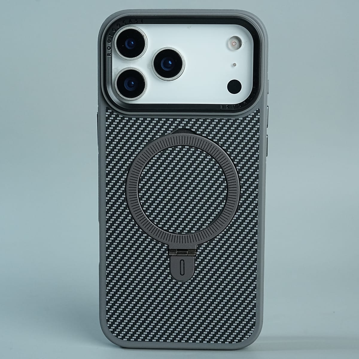 iPhone Series Premium Carbon-Texture Ring Stand Flip Case | Metal Kickstand | Slim & Protective Cover