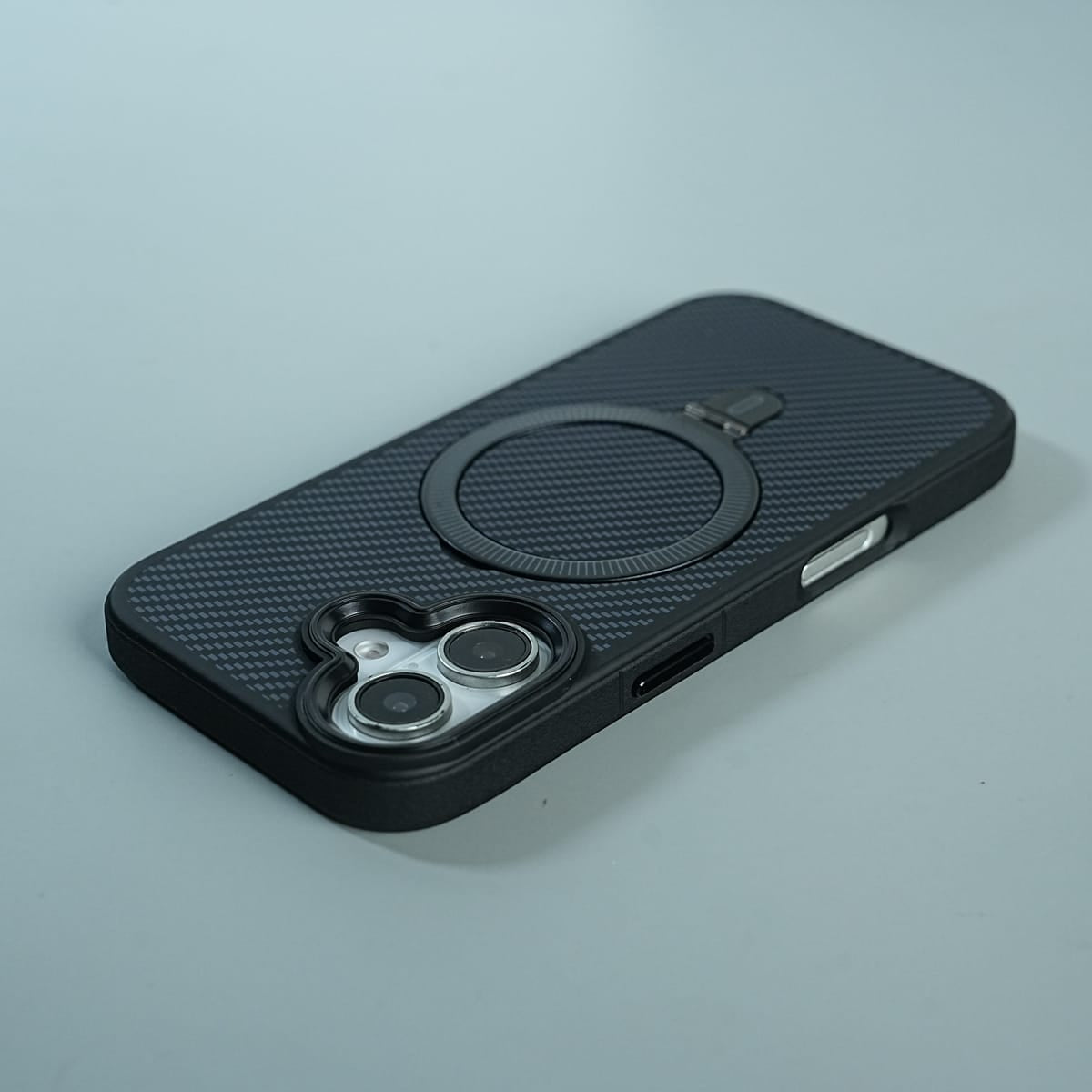 iPhone Series Premium Carbon-Texture Ring Stand Flip Case | Metal Kickstand | Slim & Protective Cover