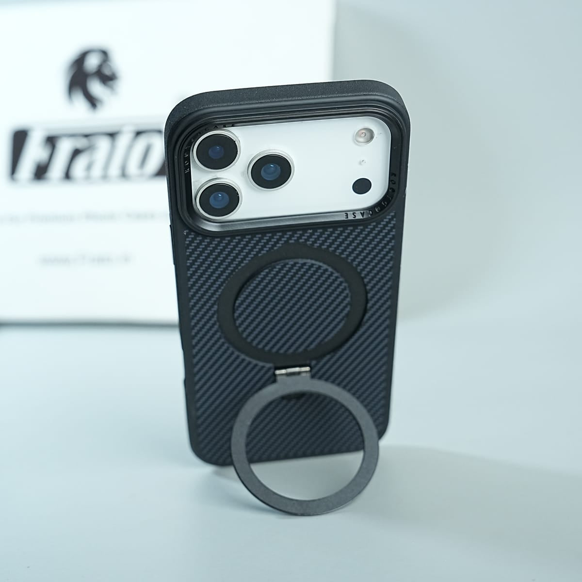 iPhone Series Premium Carbon-Texture Ring Stand Flip Case | Metal Kickstand | Slim & Protective Cover