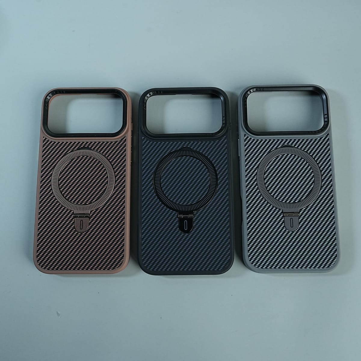 iPhone Series Premium Carbon-Texture Ring Stand Flip Case | Metal Kickstand | Slim & Protective Cover