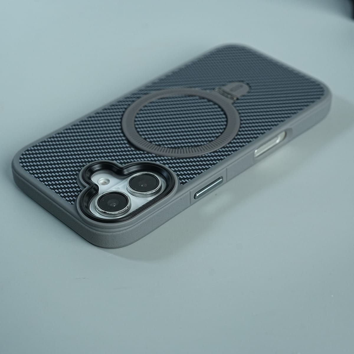 iPhone Series Premium Carbon-Texture Ring Stand Flip Case | Metal Kickstand | Slim & Protective Cover