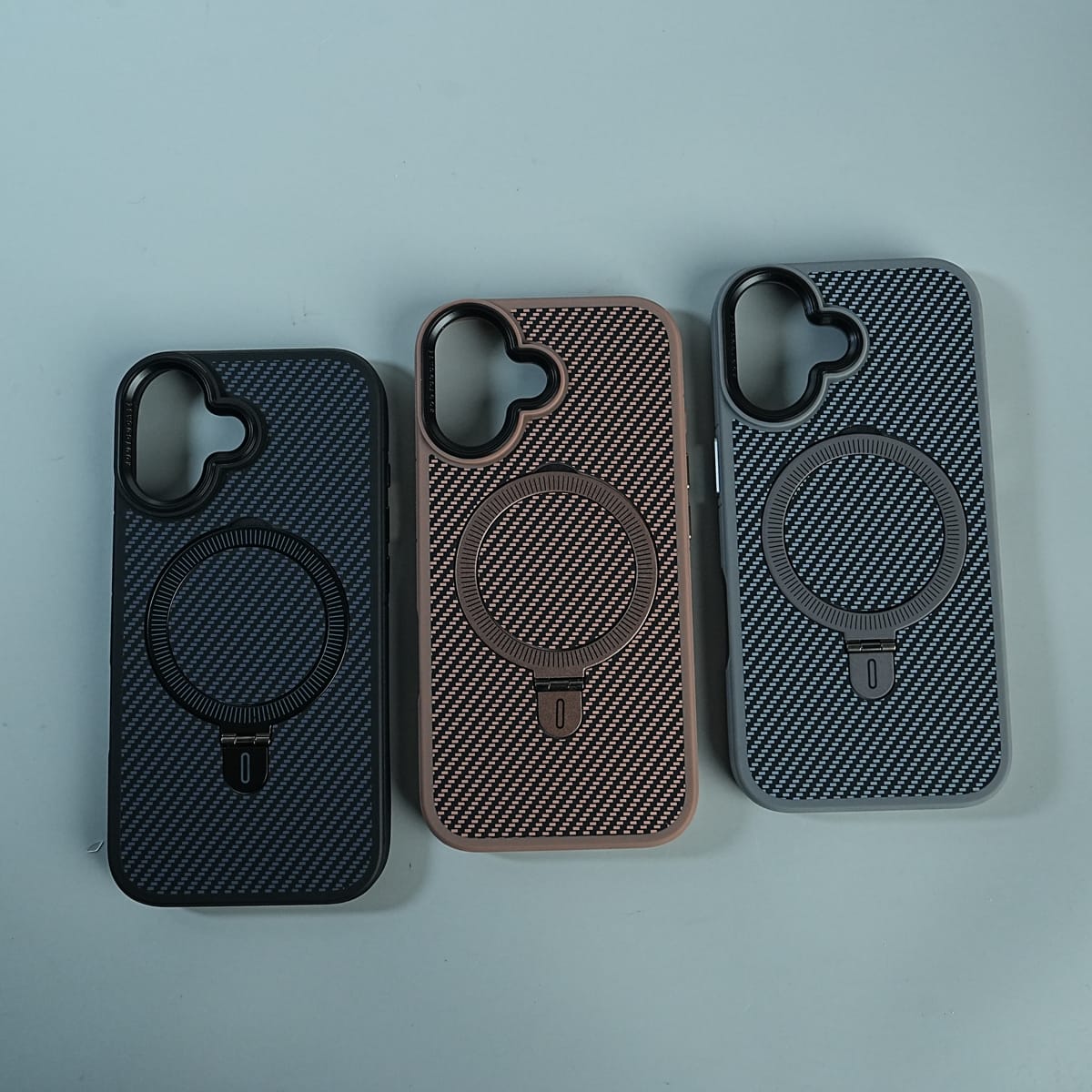 iPhone Series Premium Carbon-Texture Ring Stand Flip Case | Metal Kickstand | Slim & Protective Cover
