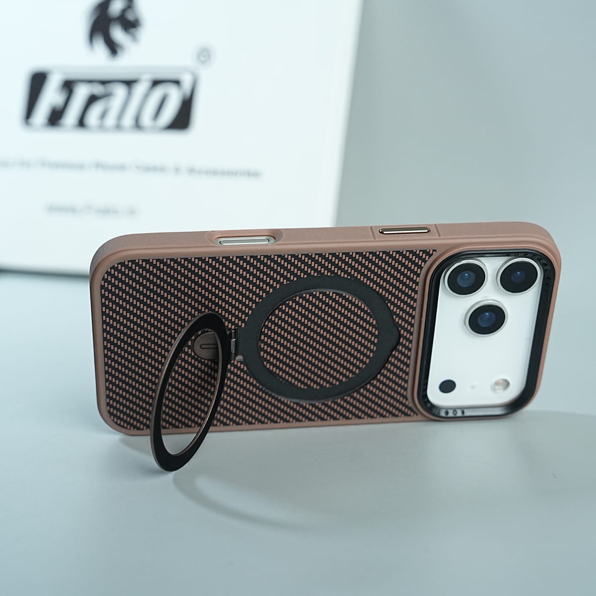 iPhone Series Premium Carbon-Texture Ring Stand Flip Case | Metal Kickstand | Slim & Protective Cover