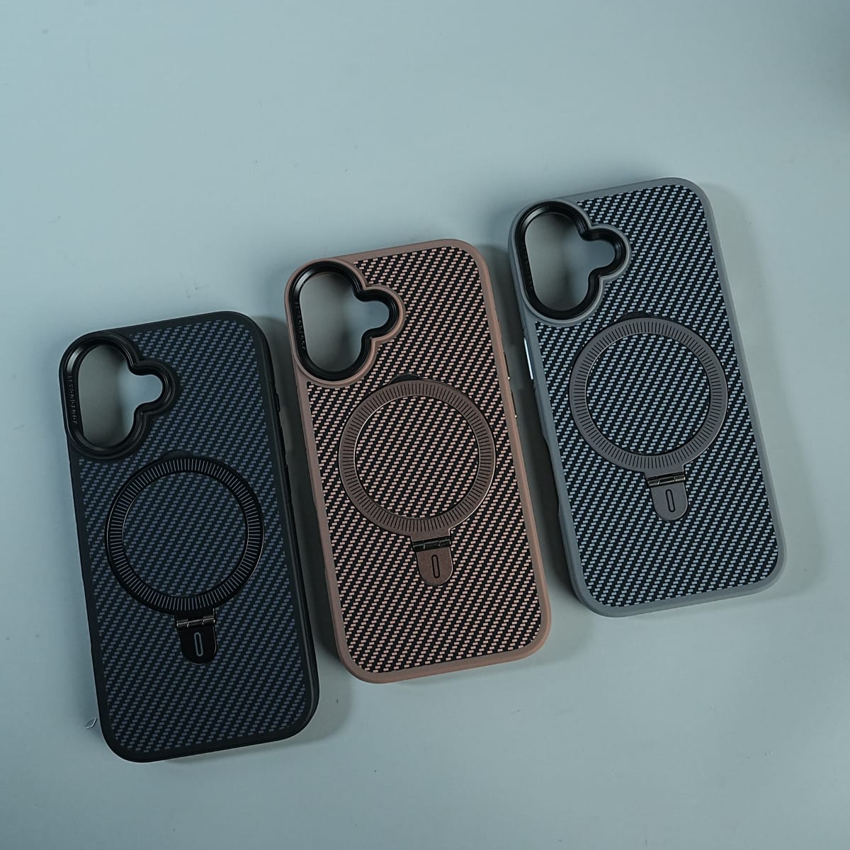 iPhone Series Premium Carbon-Texture Ring Stand Flip Case | Metal Kickstand | Slim & Protective Cover