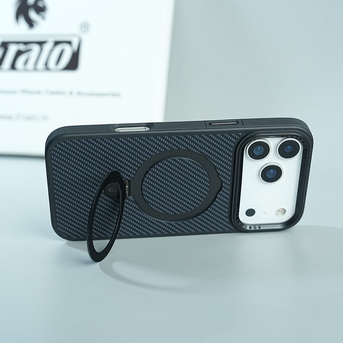 iPhone Series Premium Carbon-Texture Ring Stand Flip Case | Metal Kickstand | Slim & Protective Cover