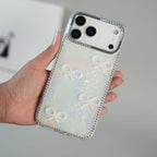 iPhone Series Premium Pearl Bow Crystal Border Shimmer Case